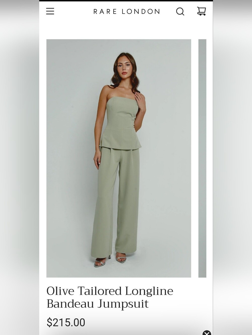 Rare London Olive Strapless Wide-Leg Jumpsuit